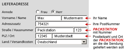 Beispieladressierung Packstation