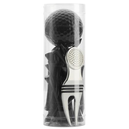 Geschenk-Set mit Pitchgabel, Ball und Tees, schwarz