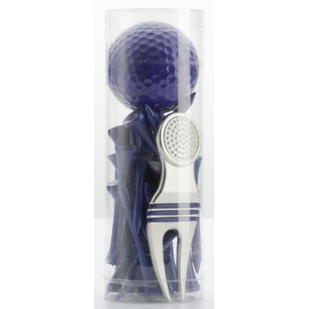 Geschenk-Set mit Pitchgabel, Ball und Tees, blau