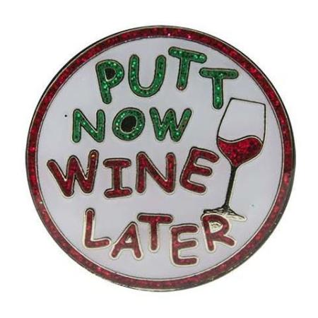 Navika Glitzy Ballmarker &quote;Putt Now Wine Later&quote;