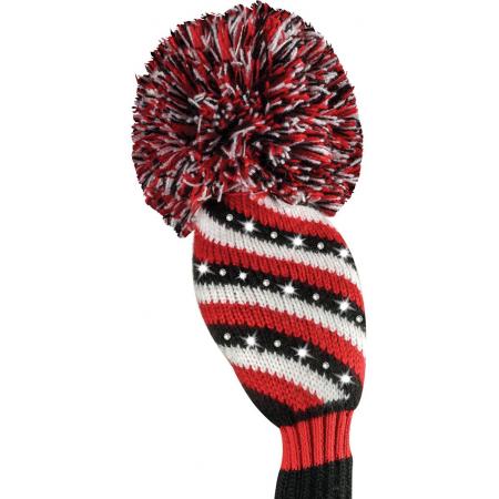 Bommel Sparkle Strick Headcover, schwarz/weiß/rot, Hybriden Streifen